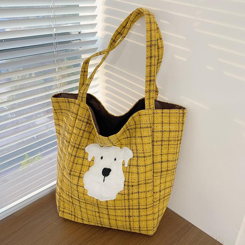 Large-capacity Plaid Bag Women's New Autumn and Winter Commuter Shoulder Bag Casual Cute Cartoon Tote Bag