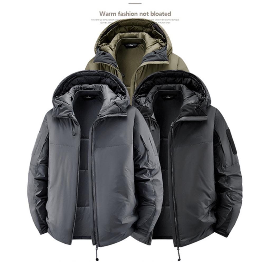 Men's Winter Outdoor Tactical Jacket Coat Thermal Windproof Waterproof Cold Resistant Solid Color Hoody Hiking Tops