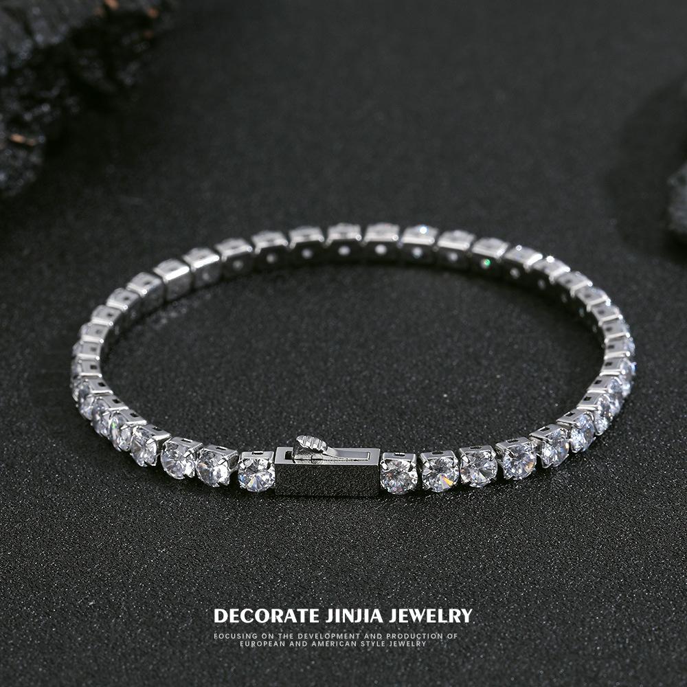Titanium Steel Tennis Chain Bracelet, Zircon Premium Feeling Full Diamond Single Row Diamond Hip-hop Men's Bracelet Does Not Fade