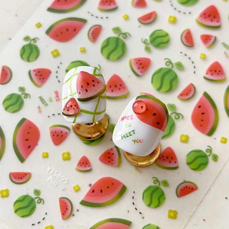 1 Sheet Watermelon Nail Art Sticker Self-Adhesive Sticker Nail Decals Diy Foils Decoration Summer Fruit Manicure Salon Gift