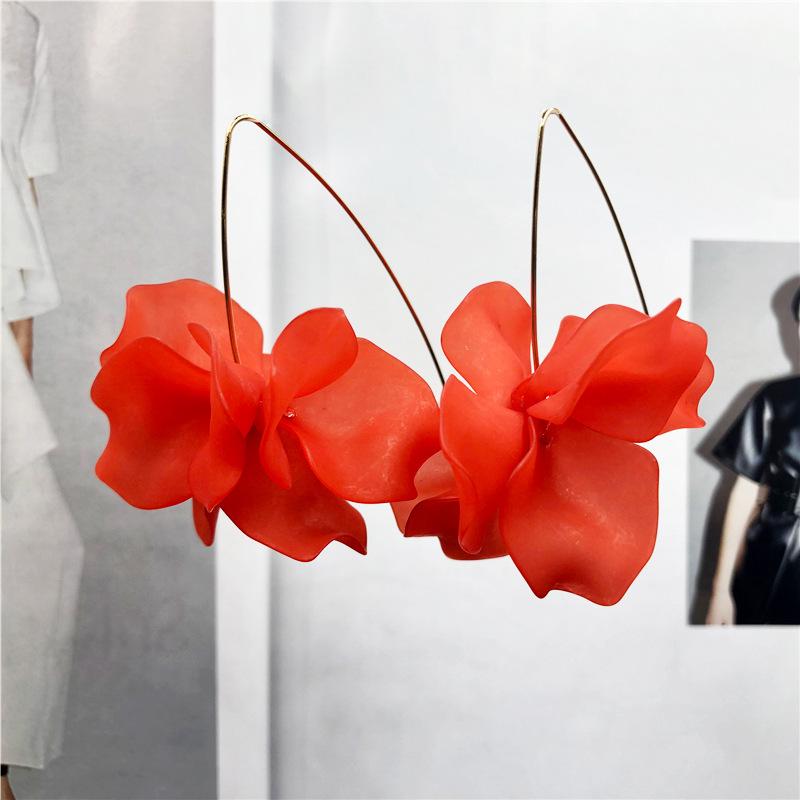 European and American Style Acrylic Flower & Zircon Long Stud Earrings for Women