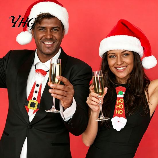 Holiday Atmosphere Clothing Adjustable Glitter Christmas Necktie, Non-woven Fabric Dress Up Costume Quick Wear Necktie Accessories, Sparkling