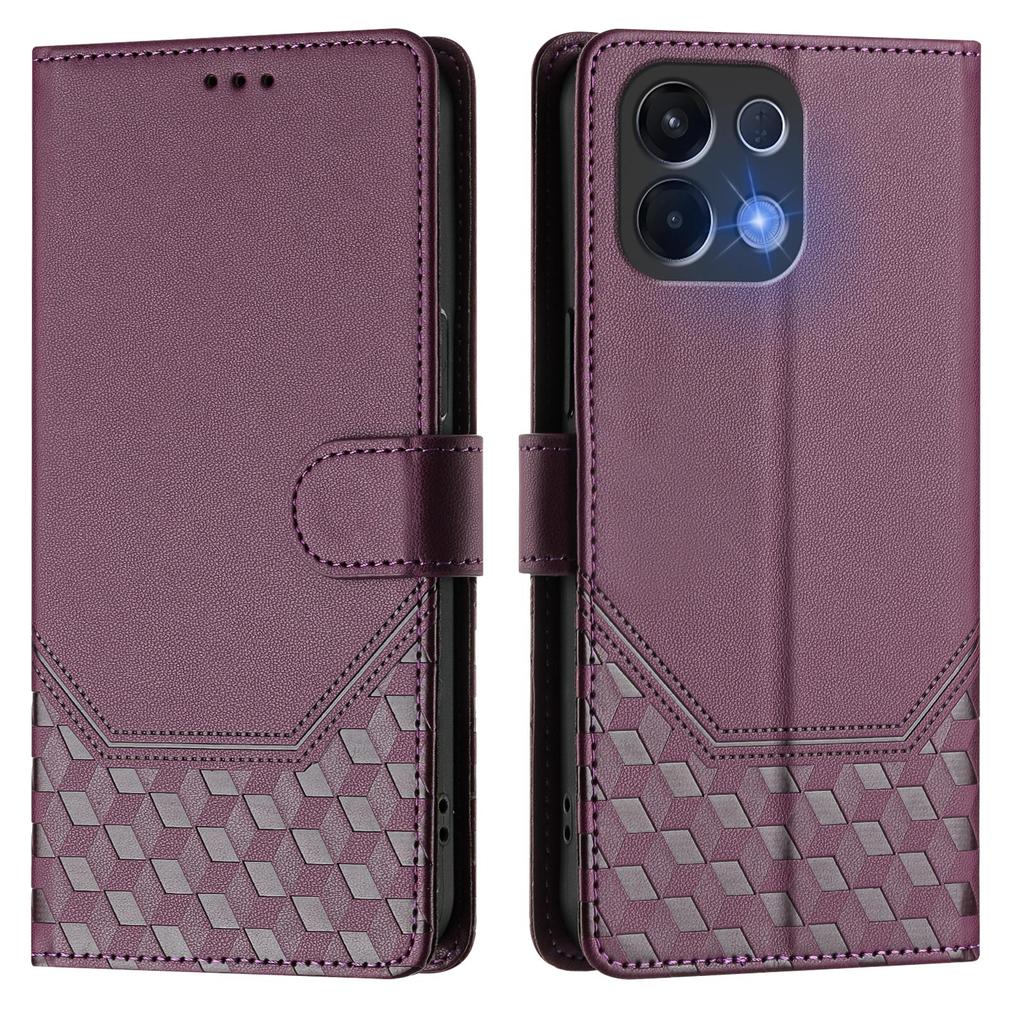For Oppo K13 5G Case Imprinted Honeycomb RFID Blocking Leather Phone Cover with Strap