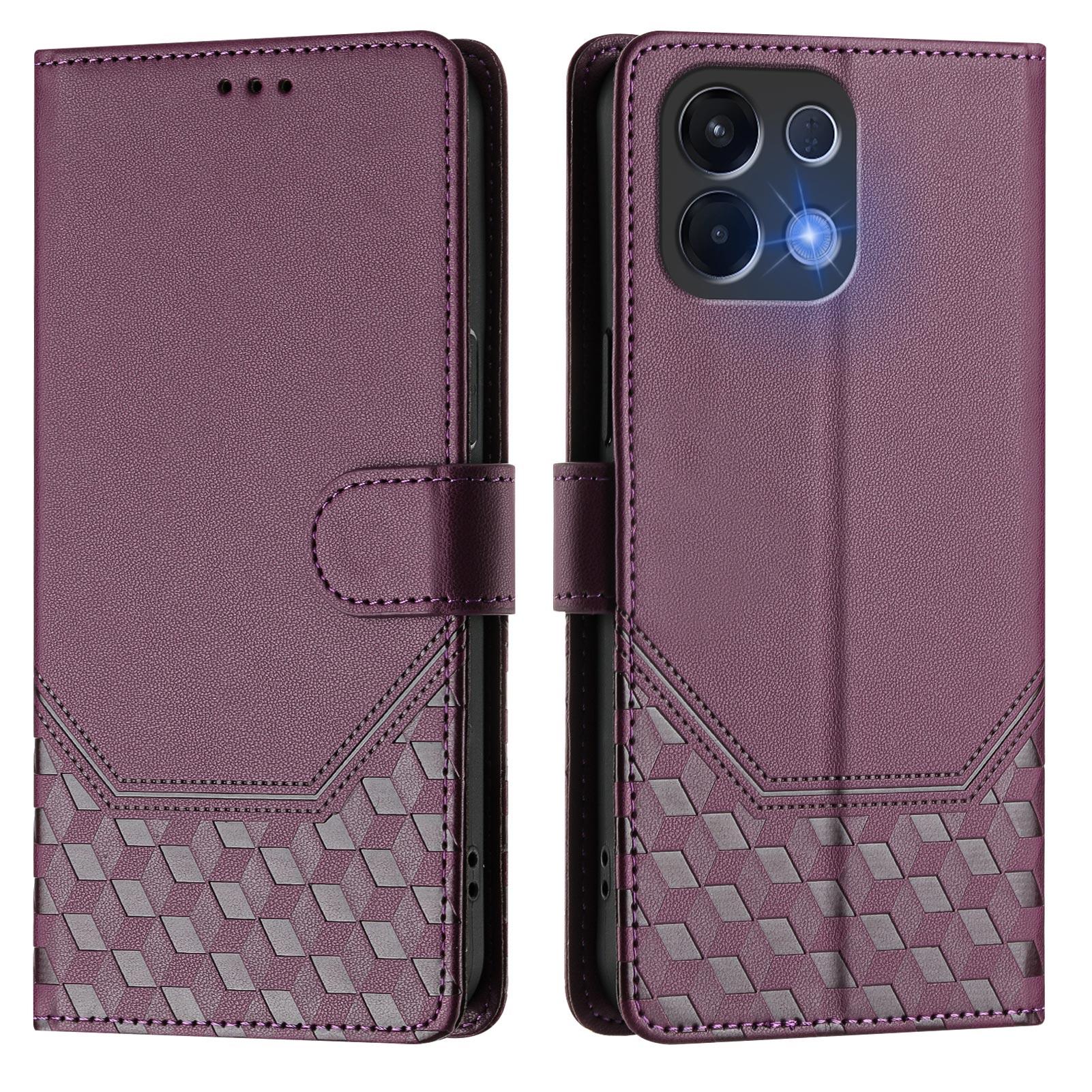 

For Oppo K13 5G Case Imprinted Honeycomb RFID Blocking Leather Phone Cover with Strap F