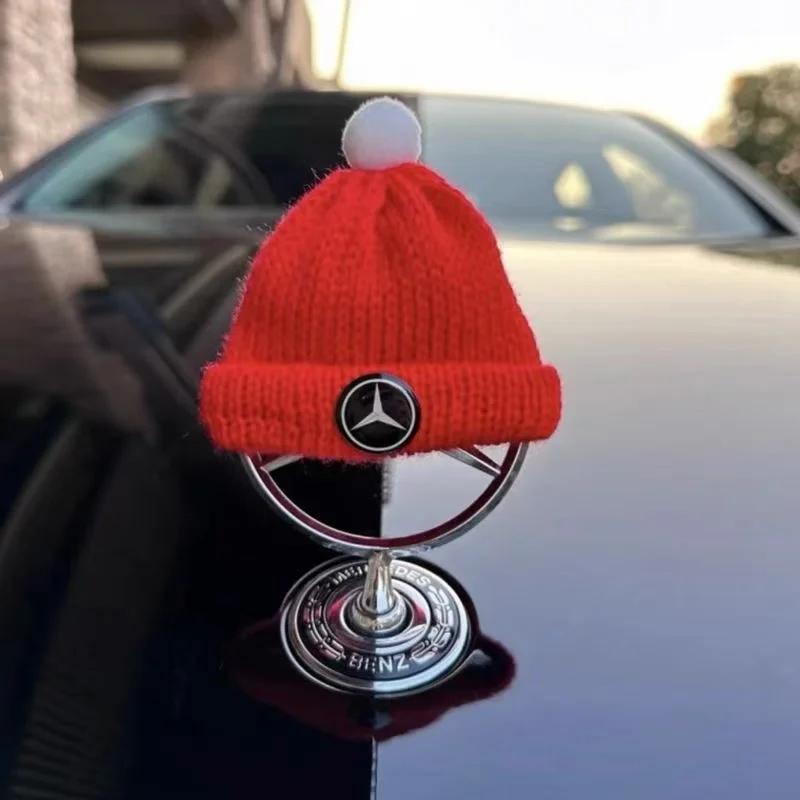 

Car Sticker Car Hood Front Chrome Logo Hood Red Christmas Hat Ornament Accessories For Mercedes Benz C E S Class W204 W212 W220