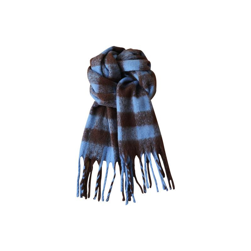 Premium Scarf Women's Autumn and Winter Korean Retro Plaid Shawl Thickened and Warm Yu Shuxin Scarf