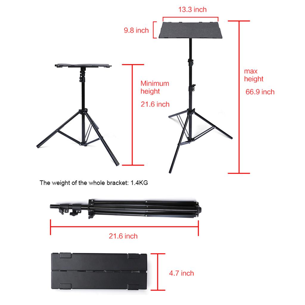 T160 Projector Tripod Stand Foldable Laptop Tripod Projector Bracket with Tripod Tray Multifunctional DJ Racks