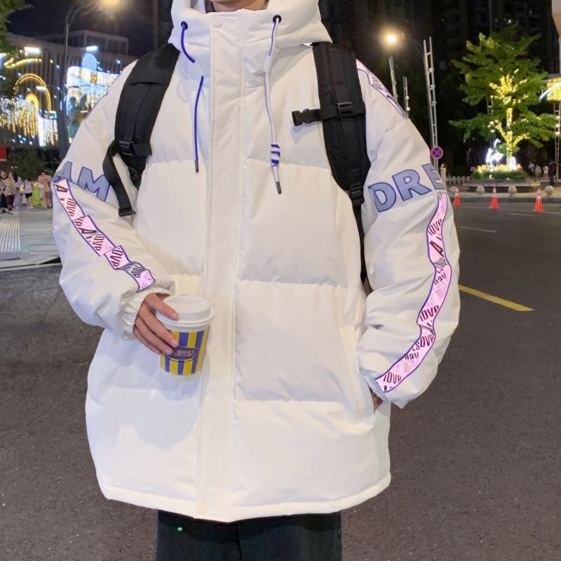 

Мужские и женские модные брендовые куртки, пуховики, полоски с буквами, повседневный новый зимний пух белой утки, утолщенные и теплые M