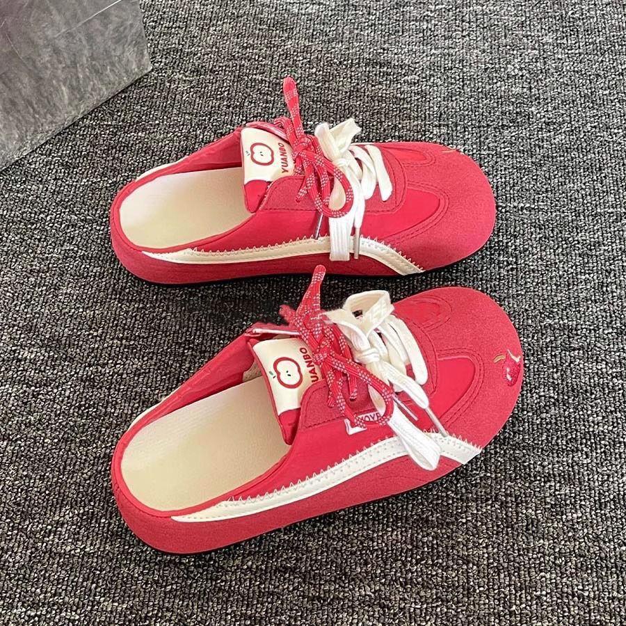 Thick-soled women's new summer pedal bag head slippers chew half apple cute school style versatile