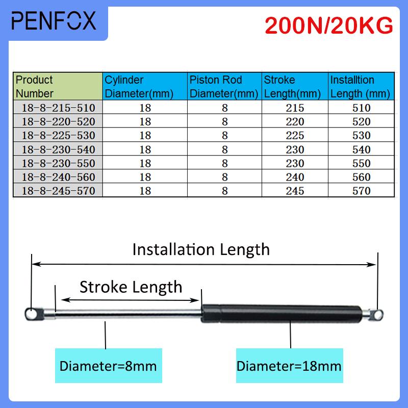 1PC 510-570mm 20kg/200N Universal Strut Bars Gas Spring Support Boot Bonnet Car Caravans Doors Windows Hatches Boat Bus