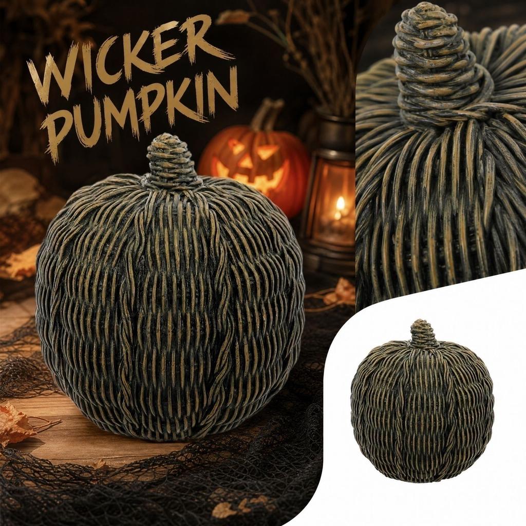 Halloween Woven Pumpkin Decorations - Faux Wicker Artificial Pumpkin for Fall Home Centerpieces