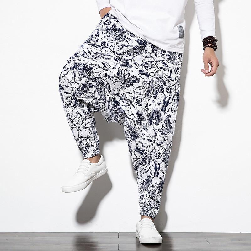 Chinese Style Summer Loose Cotton Pants With Drawstring For Casual Youth Men