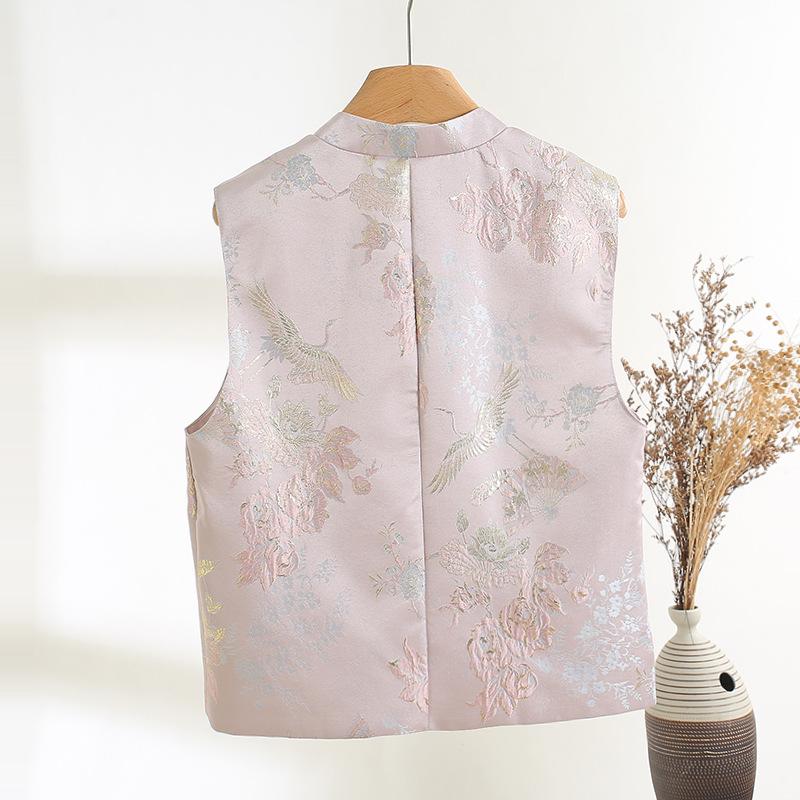 2025 spring high-end atmospheric thin mother outfit stand-up collar jacquard buckle temperament top