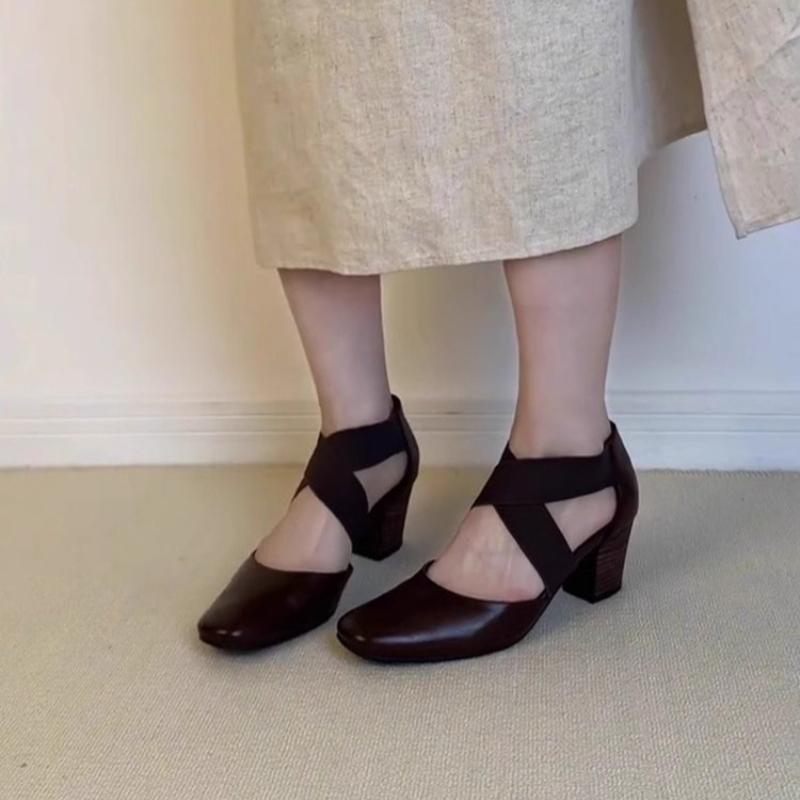 Large Size Hundred Ballet High Heels Women's Early Spring Chunky Heel Cross Strap Baotou Casual Sandals