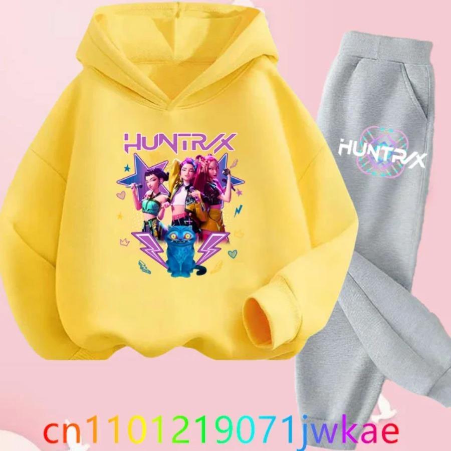 Kids Hoody Suit KPop Demon Hunters Printed Children's Clothing Y2K Hoodies+Pants Sports Sets