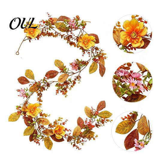 Festive Door Frame Decoration Halloween Willow Vine Twig Garland, Yellow Artificial Branch Decor for Fireplace Mantle Realistic Silk Flowers