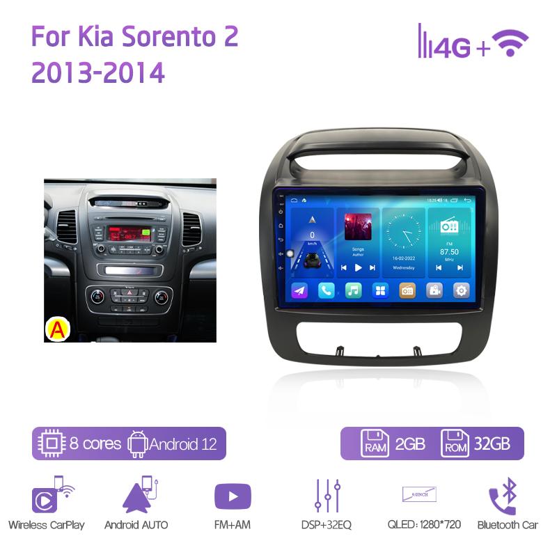 

9Inch For Kia Sorento 2 2013-2014 Navigation Radio Android12 8+128G 8Core CarPlay 4G 360Camera Car Multimedia Video Player GPS
