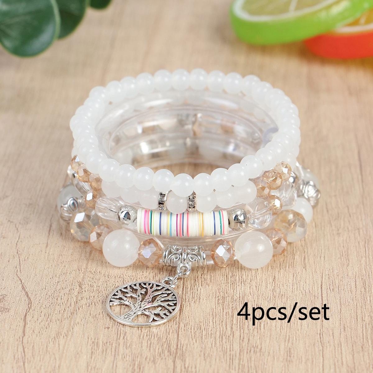 JYL TS Bracelet  Bohemian Tree of Life Layered Adjustable Fosters Growth & Blessing White