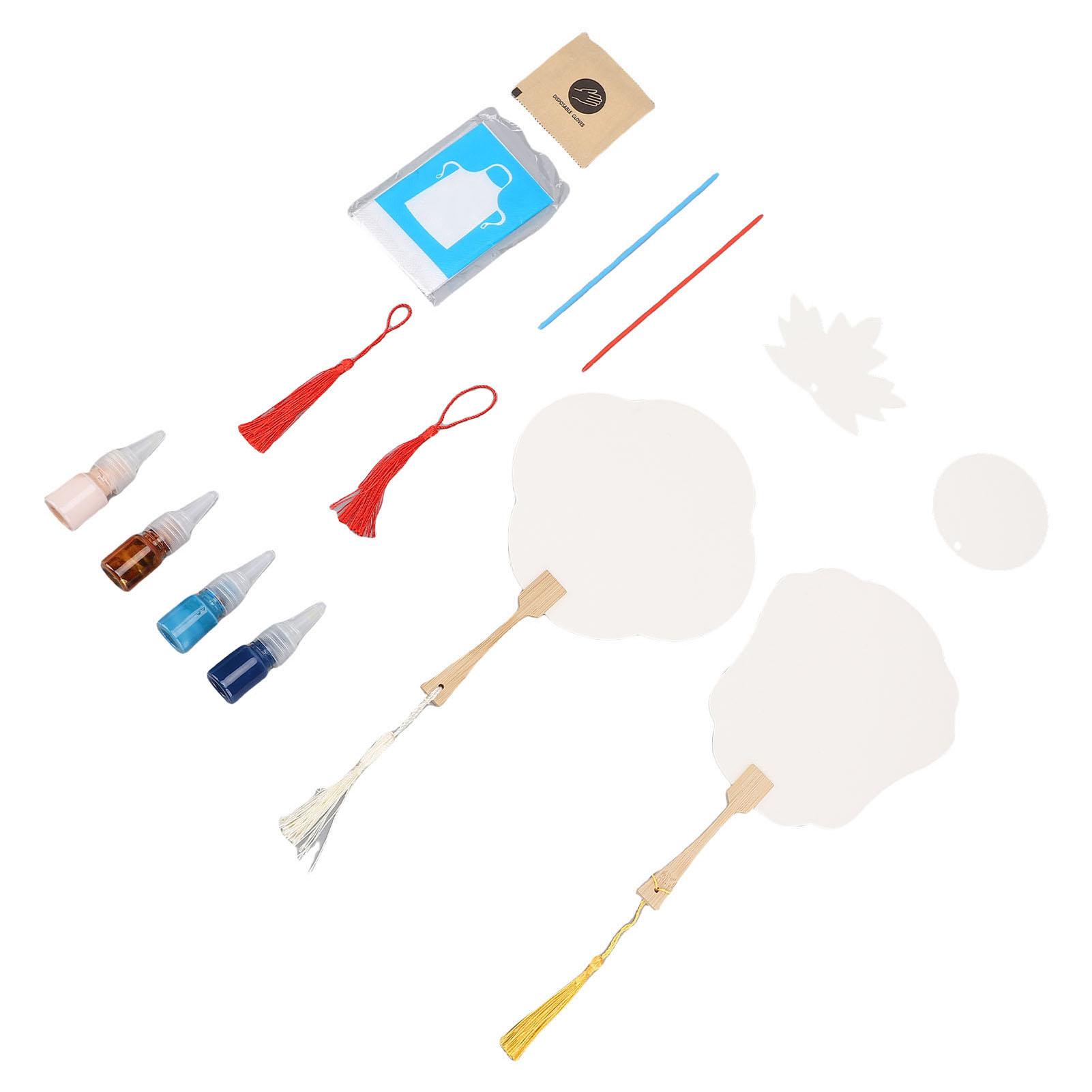 

Набор для росписи ручного веера Веер из чистой бумаги Кисточка Пигменты 2 пластиковые палочки Перчатки Фартуки Набор для мастеров и искусства