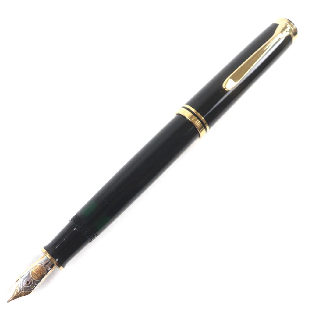 Pristine PERIKAN Fountain Pen Sovereign Engraved Logo Black Gold 18K M800 Used