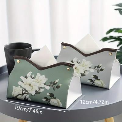 PU Leather Tissue Box Cover, Modern Floral Print Tissue Bag, Perfect for Bathroom, Office, Car, Outdoor Tent, Dining Table
