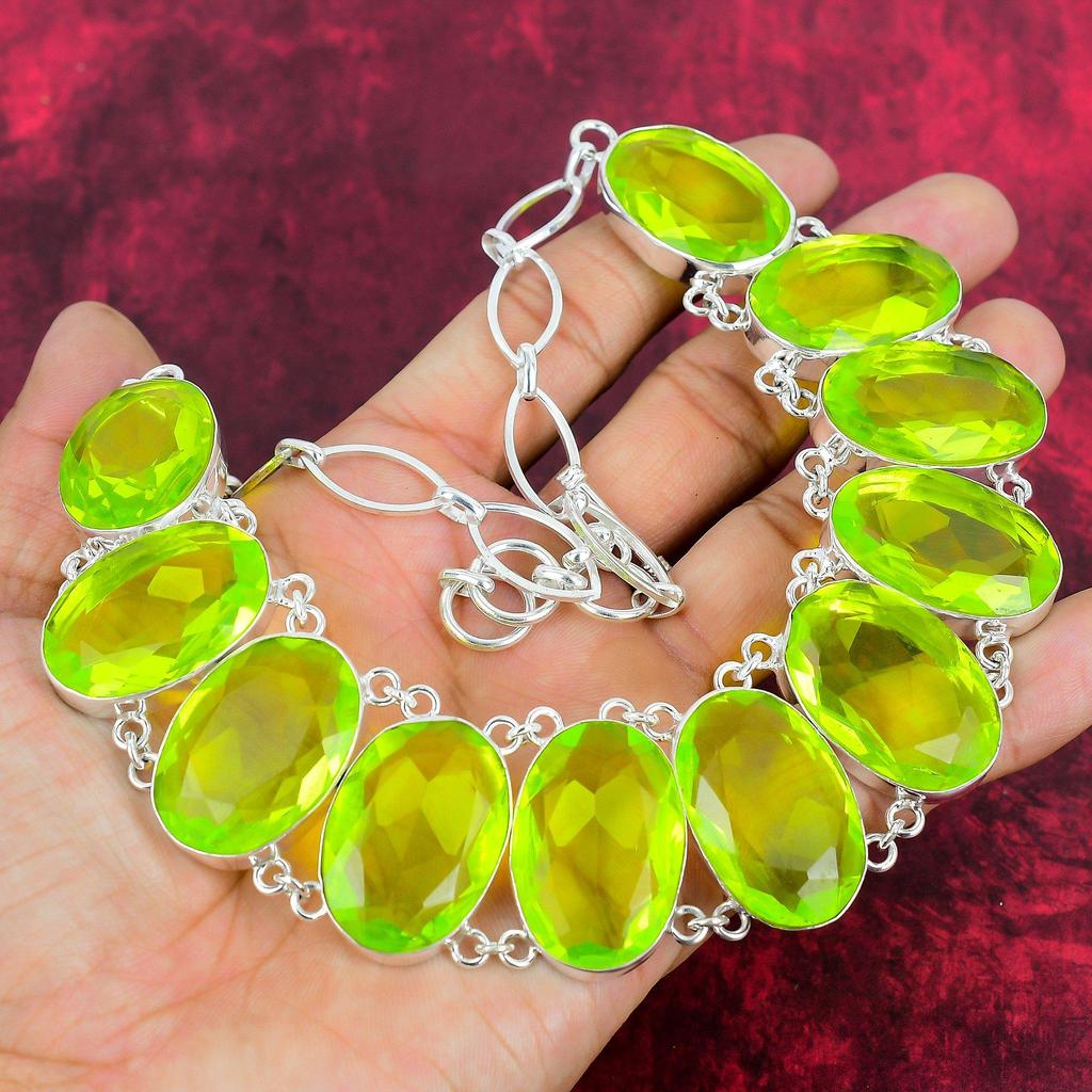 Wonderful Faceted Lemon Topaz Necklace, 925 Solid Sterling Silver Necklace, Gemstone Handmade Jewelry Necklace