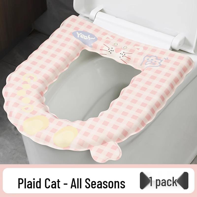 Waterproof EVA Washable Universal Toilet Seat Cover, All-Season Adhesive Thickened Pad.