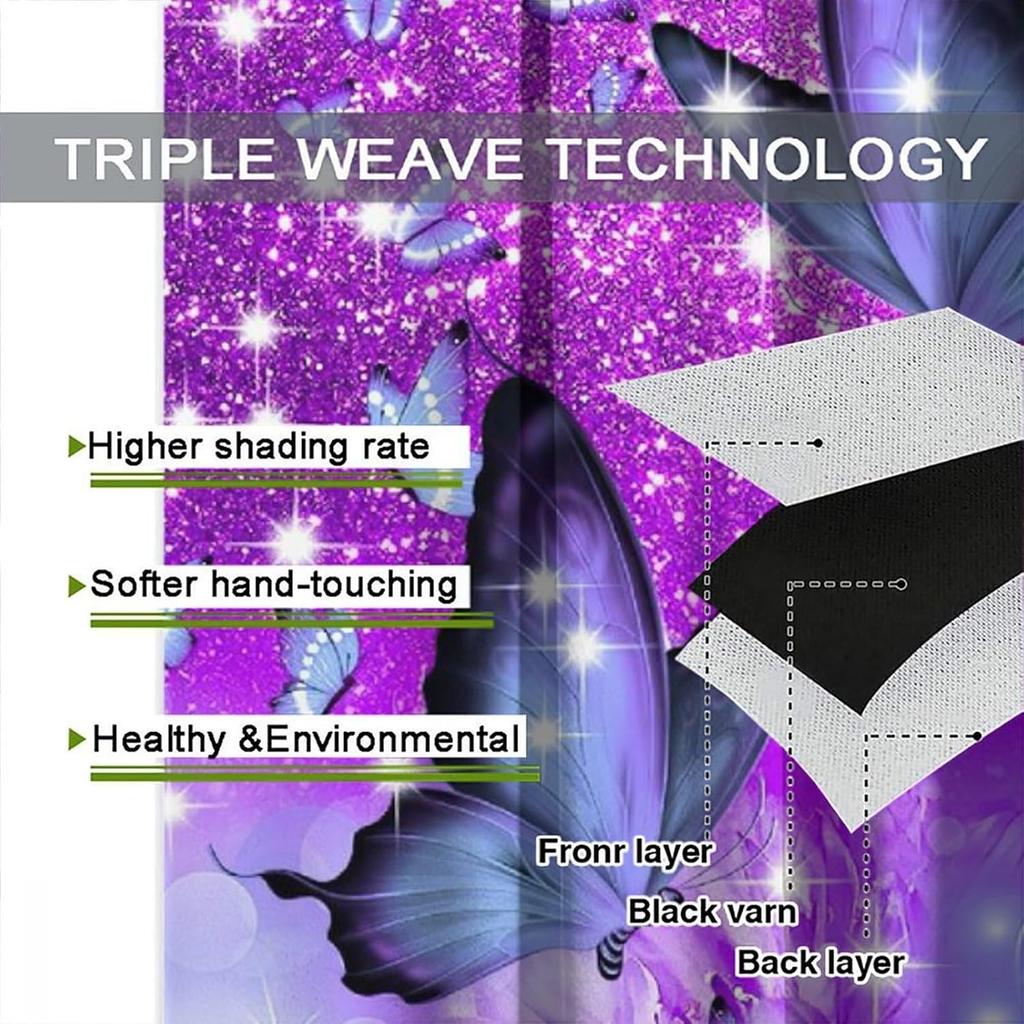 Dream Butterfly Curtain Purple Theme Window Curtain Spring Purple Half Curtain, Girls Room Personality Decorated Beautiful Purple Butterfly Curtain,