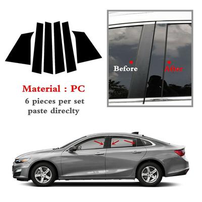 6 Parça Set Kapı Çıtası Direkleri Parlak Siyah Kaplama Chevrolet Malibu 2016-2021 İçin Uygun