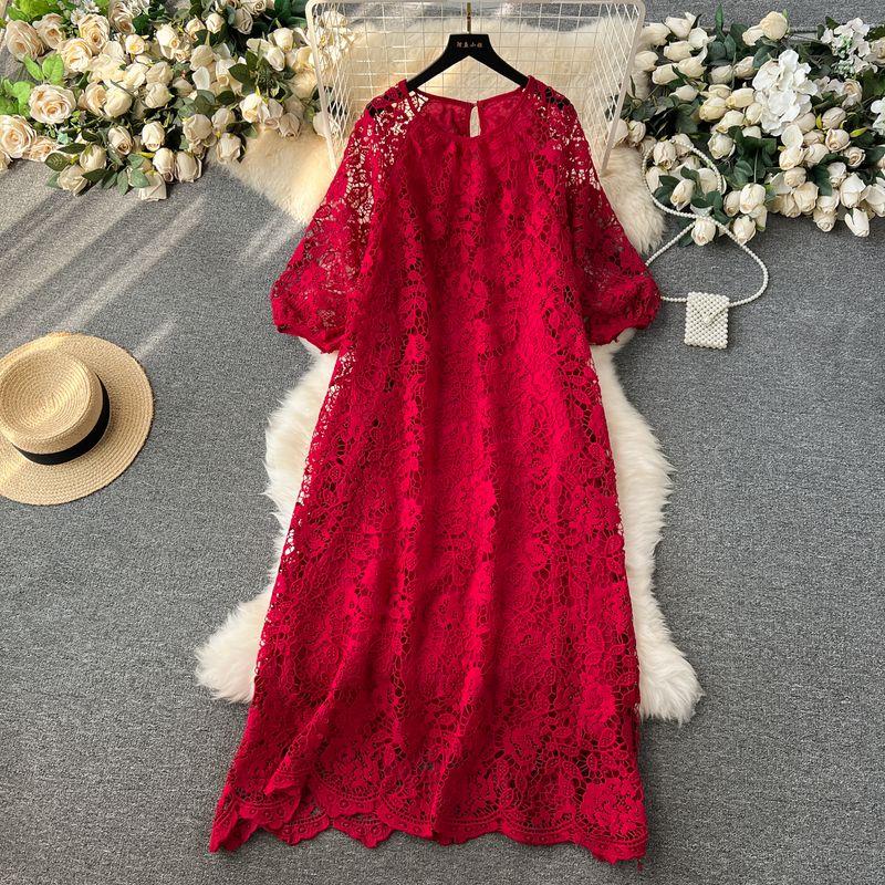 Dress Retro Exquisite Hollow-out Crochet Loose Lace