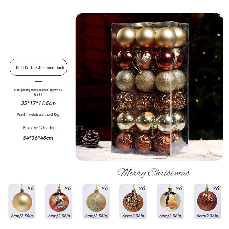 36-Piece Christmas Tree Ornament Set - 6cm Glitter & Painted Irregular Shape Balls
