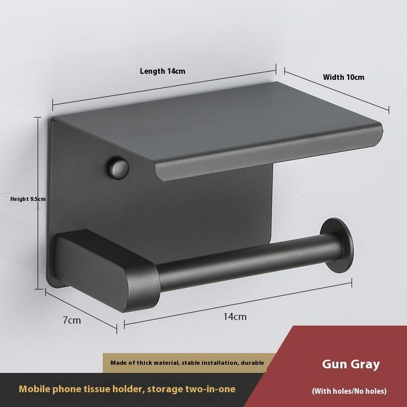 

304 Stainless Steel Toilet Paper Holder with Phone Shelf - Multifunctional Self-AdhesiveBathroom Tissue Dispenser сірий