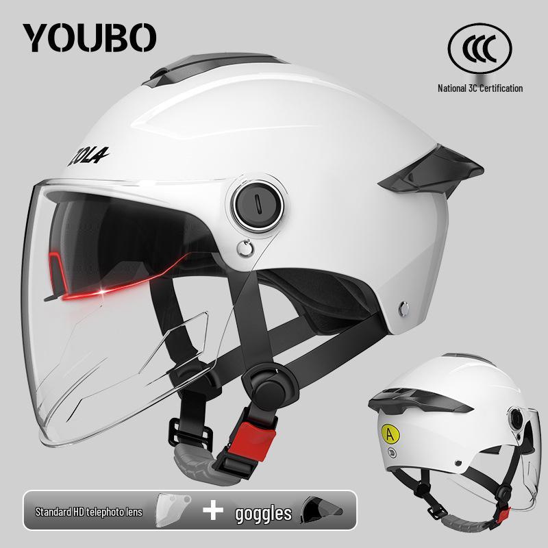 Dual Lens Electric Motorcycle Helmet for Men & Women - 3C Certified, Sun Protection, Half Helmet for Electric Scooters