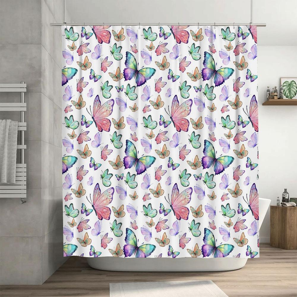 Butterfly Watercolor Shower Curtain Decorative Printed Fabric 3D Waterproof Bathroom Decor Home Decoration Set for Bathing Room