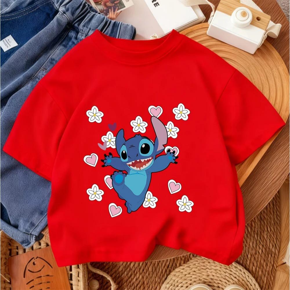 Cute Children Crew Neck Tee Stitch Popular Cartoon For Boys Girls Summer Casual Fashion Wear