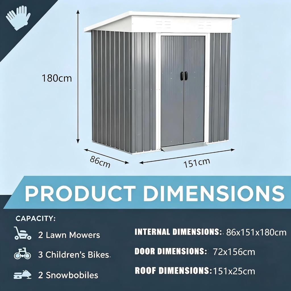 YODOLLA 3x5ft Metal Garden Storage Shed, Sliding Lockable Door