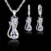 Set di Gioielli Colore Argento Sterling 925 Autentico per Donna Ragazze Collana con Ciondolo Gatto Carino Cristallo Austriaco Brillante Orecchini Huggie