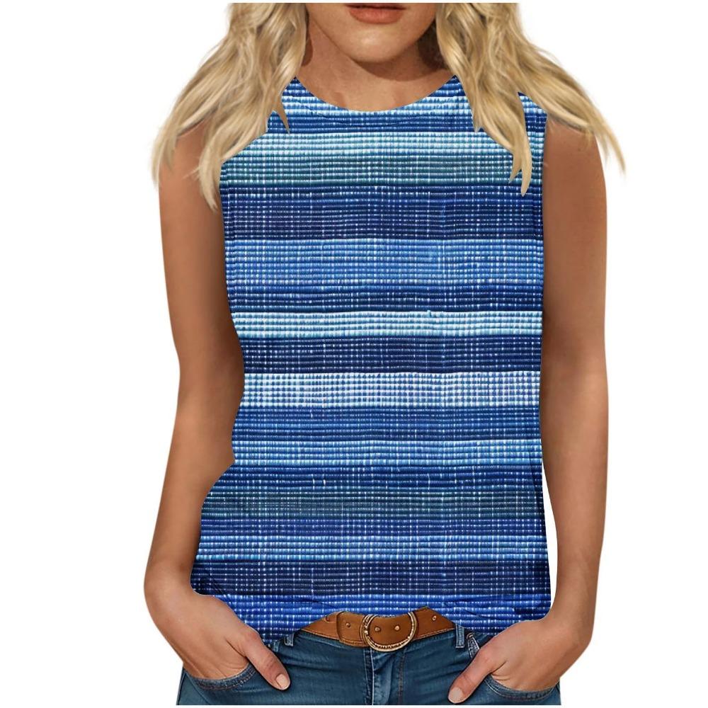 Bunte Streifen 3D-Druck Tanktops Damen Neu O-Ausschnitt Lässige Weste Schulterfrei Y2k Elegant Ärmelloses Top Camisole Damenbekleidung
