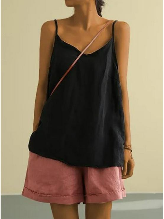 2025 Women's Summer Cotton Linen Sleeveless Tank Top - Loose Fit, Basic & Versatile Style