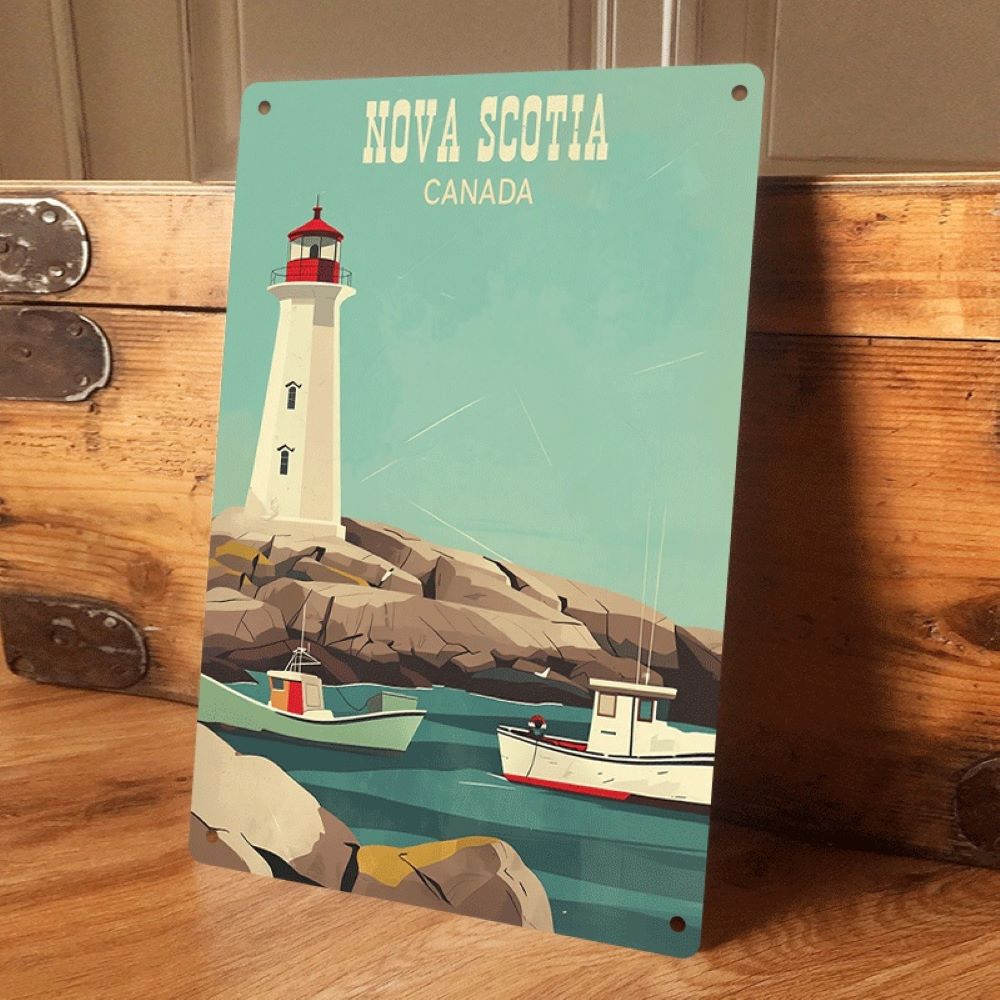 

1 piece: Nova Scotia, Canada Lighthouse Landscape Tin Wall Decor, Vintage Style, Suitable for Home Living Room, Study, Bar, Meta (as the picture,20x30cm)