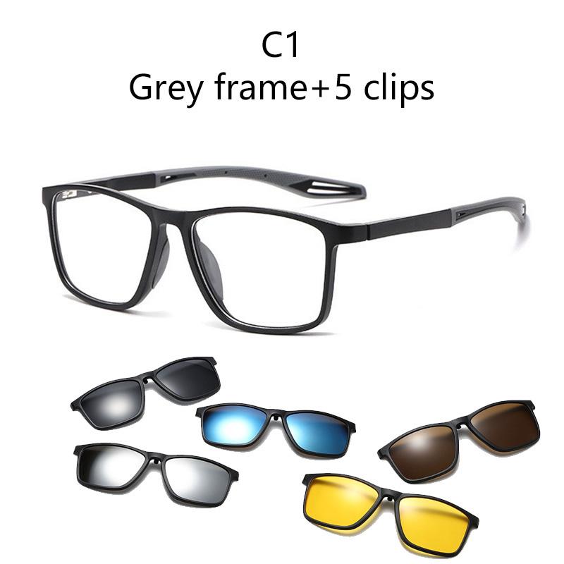 

6 in 1 TR Legs Optical Lens Spectacle Big Frame Men for Women With 5 Clip On Sunglasses Magnetic Eyeglasses Eyeglasses Can Custom 1 frame 5 clips