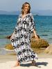Beach Kaftans for Women Butterfly Printed Plus Size Cover Ups for Swimwear Maxi Dresses Summer Holiday Bathing Suits