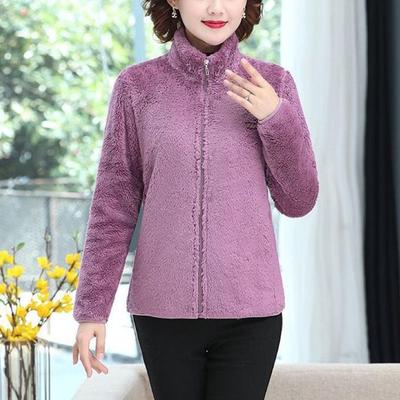 Women's Plus Velvet Double-Sided Fleece Jacket - Thick, Warm, Loose, High Collar, Coral Fleece Cardigan for Autumn/Winter.