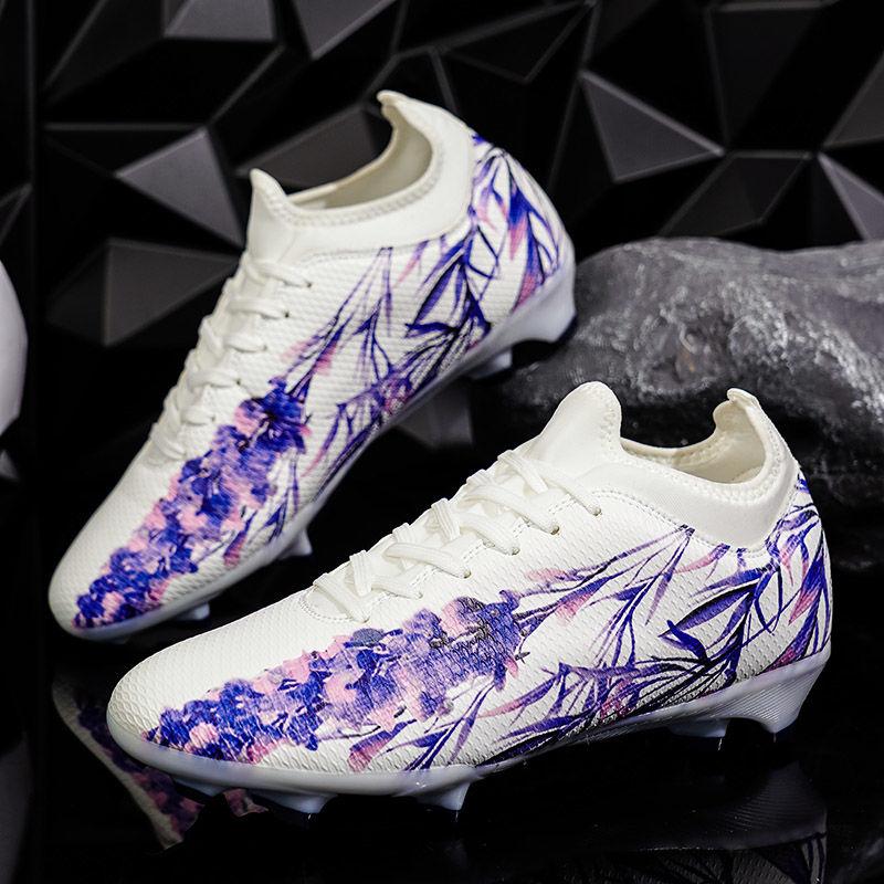 Spring Soccer Shoes Purple Print Children's Soccer Shoes Turf Training Shoes Outdoor Long Spikes Sports Soccer Shoes