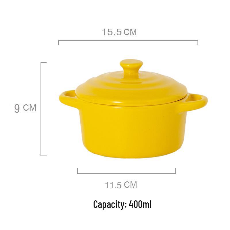 Ceramic Double-Ear Baking Bowl with Lid (400-600ml) - Anti-Scald Soup, Egg, Pudding, Stew Pot