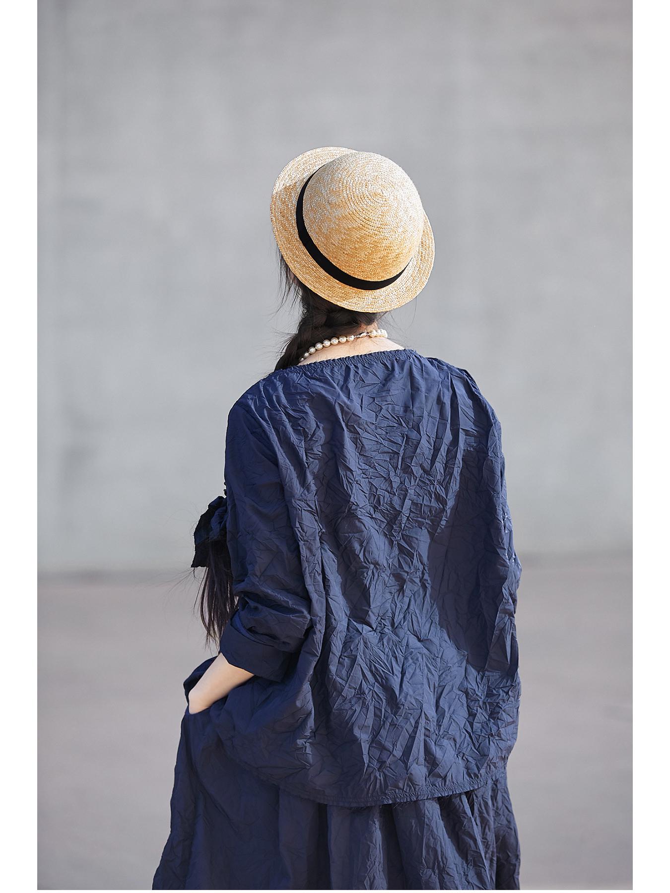 Retro Navy Blue Lightweight One-Shoulder Pleated Ruffled Women s Shirt Large темно-синий