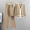 Autumn And Winter Women's Knitted Suit Cardigan Camisole Wide Leg Pants Suit