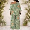 Plus Size Women Two Piece Matching Ensemble Batwing Sleeve Top Loose Long Pants