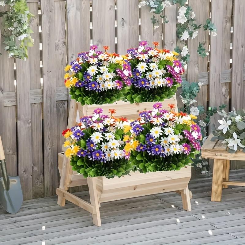 5 Bunches of Outdoor Artificial Flowers, Plastic Daisy Bouquet, UV-Resistant Artificial Flower Bush, Ideal for Home, Office, Wedding, Party Garden