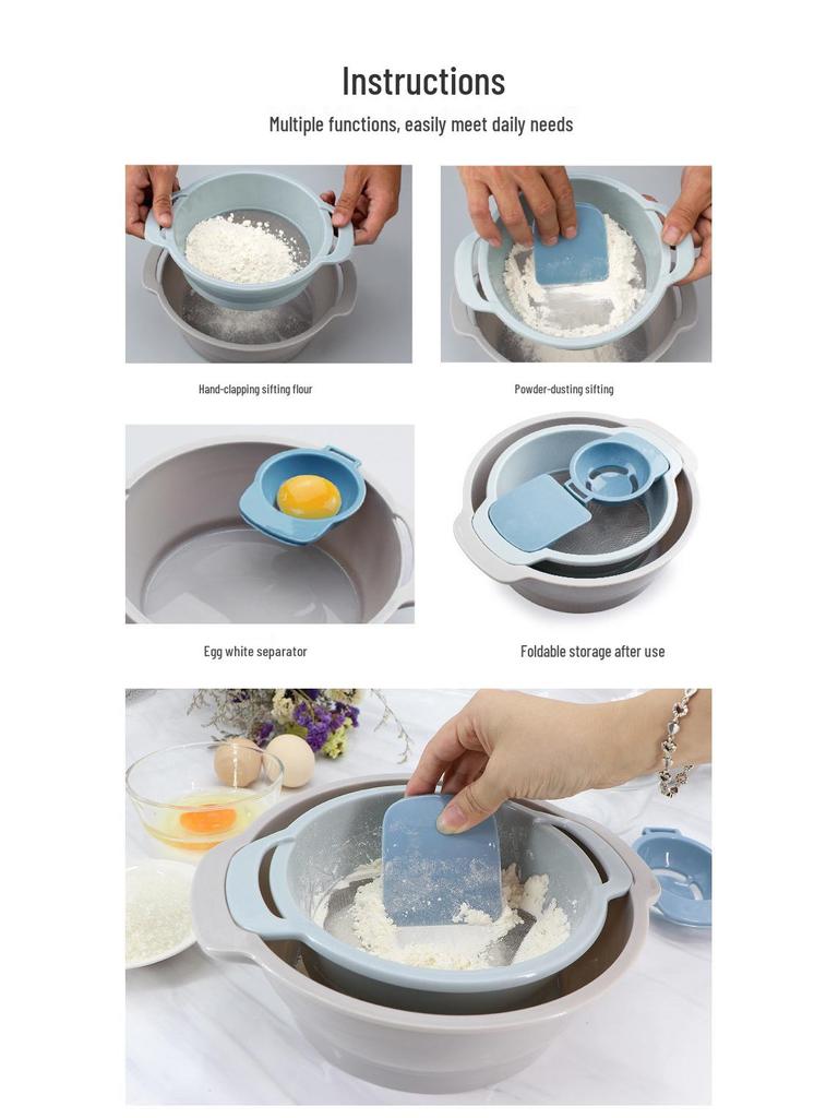 Multifunctional Baking Set: Flour Sifter, Scraper, and Egg Separator